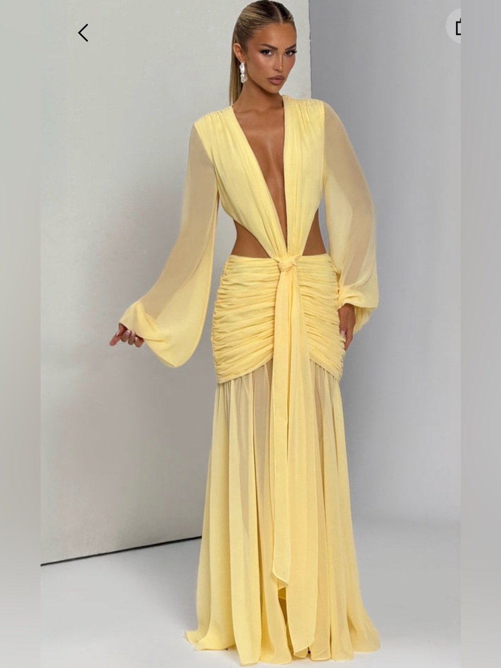 BABYBOO Yellow Plunge V-Neck Long Sleeve Maxi Dress - Picture 1 of 2